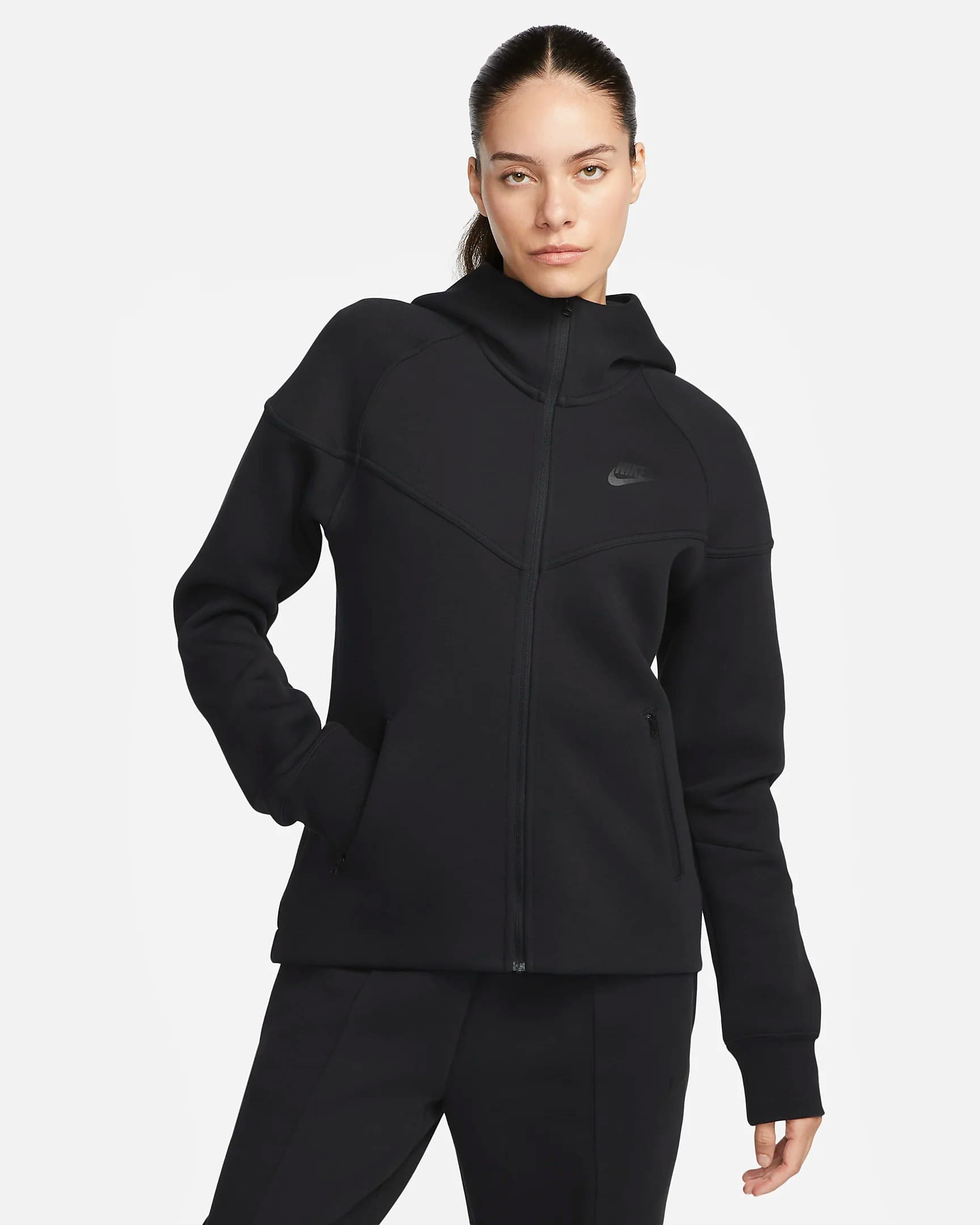 WOMEN'S SWEATSHIRT NIKE NSW TCH FLC WR FZ HDY (FB8338-010)