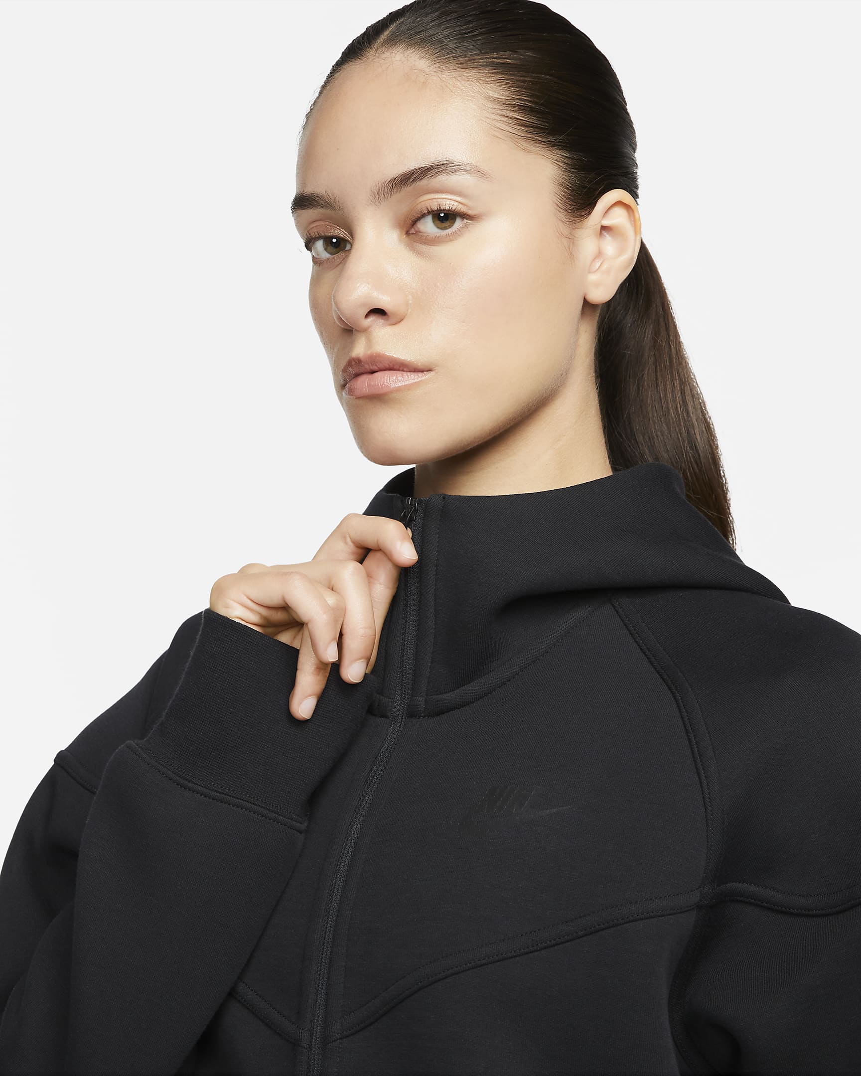 WOMEN'S SWEATSHIRT NIKE NSW TCH FLC WR FZ HDY (FB8338-010)