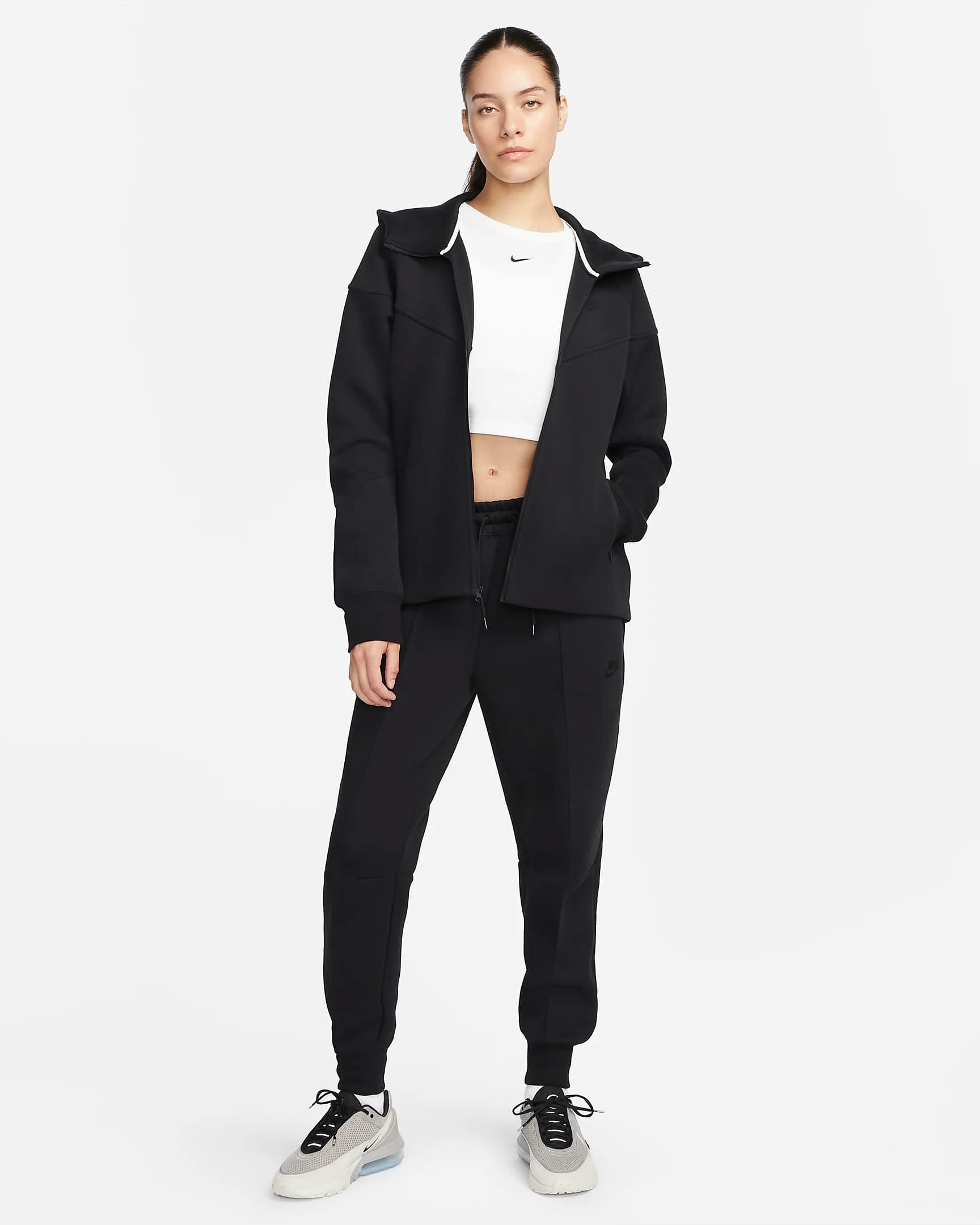 WOMEN'S SWEATSHIRT NIKE NSW TCH FLC WR FZ HDY (FB8338-010)