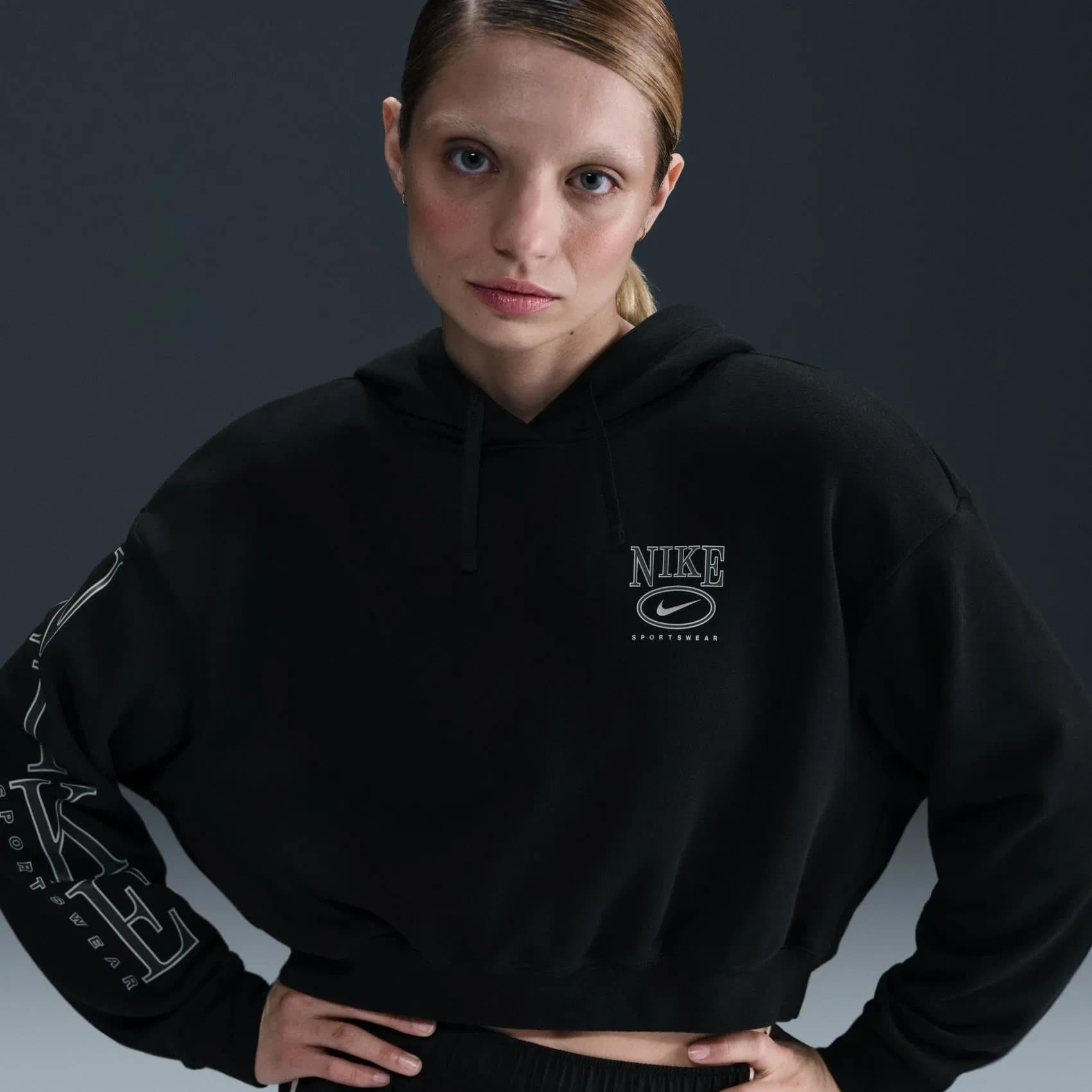 WOMEN'S SWEATSHIRT NIKE NSW CLUB FLC OS GX CRP HDY (HJ0925-010)