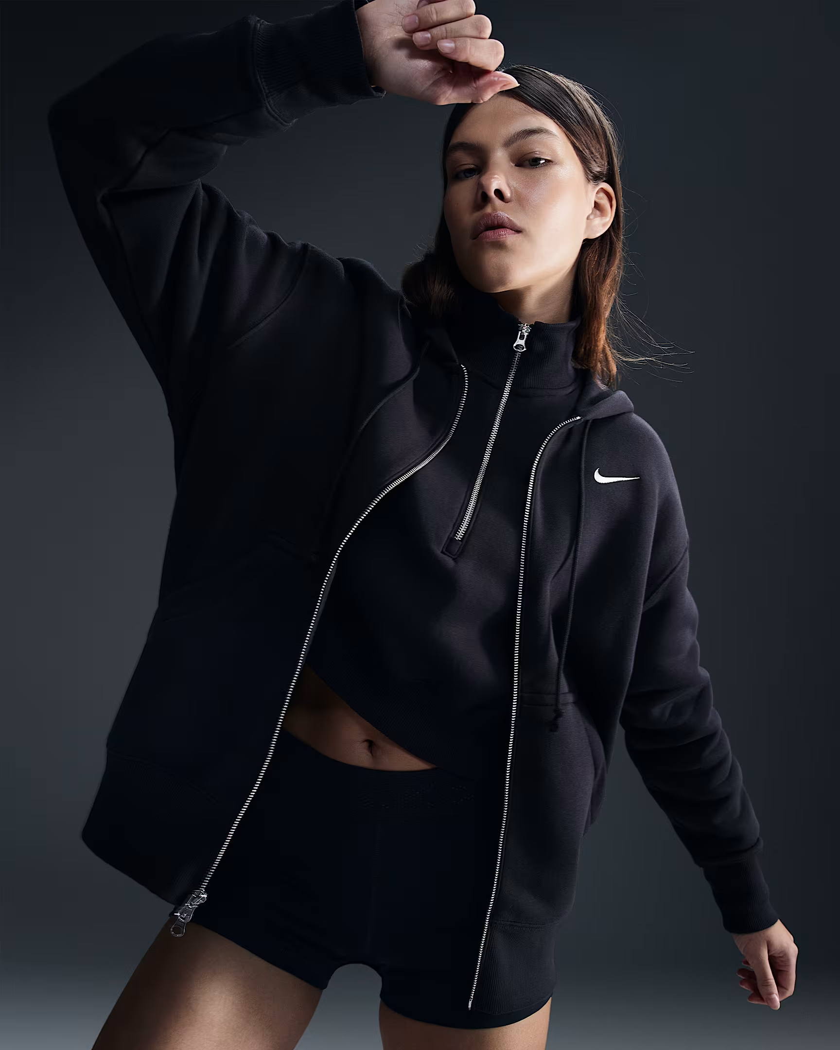 WOMEN'S SWEATSHIRT NIKE NSW STYLE FLC FZ HOODIE OS (DQ5758-010)