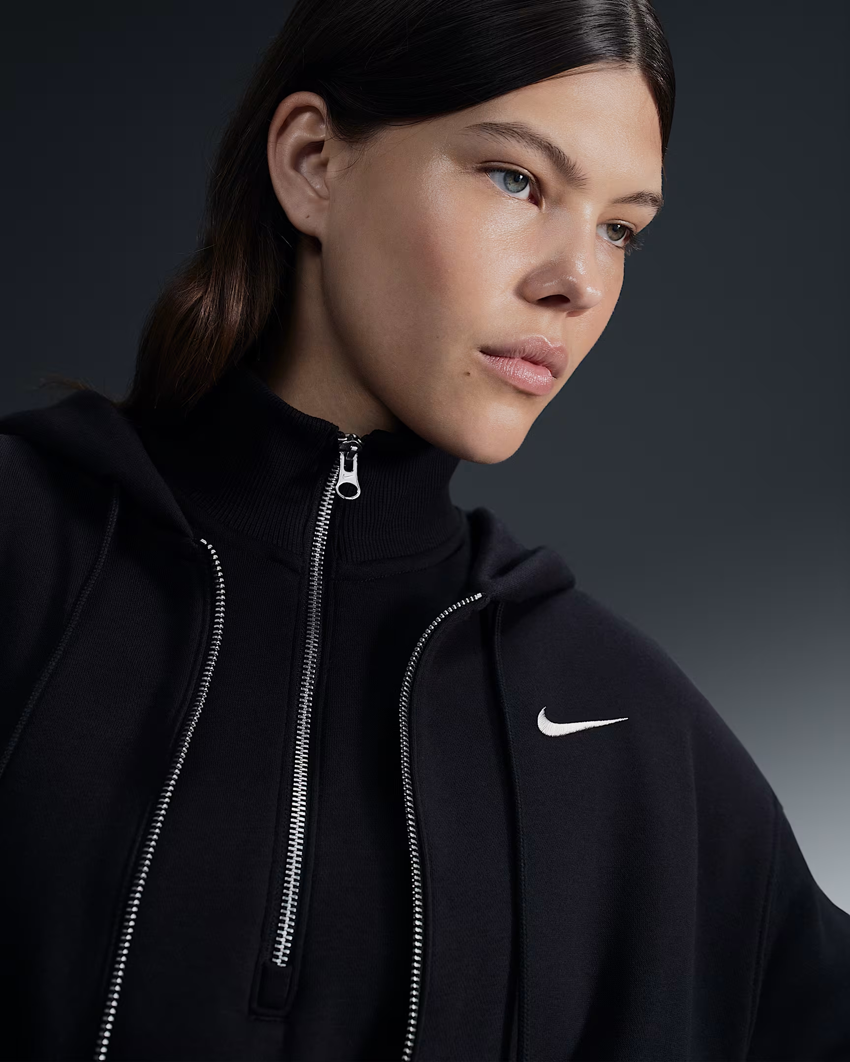 WOMEN'S SWEATSHIRT NIKE NSW STYLE FLC FZ HOODIE OS (DQ5758-010)