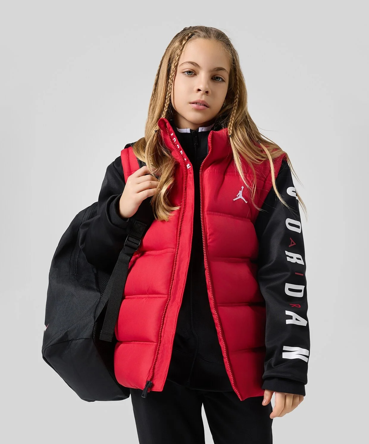 JORDAN JDB 2 FER JKT TEEN'S HOODED SLEEVED VEST (95D191-H24)