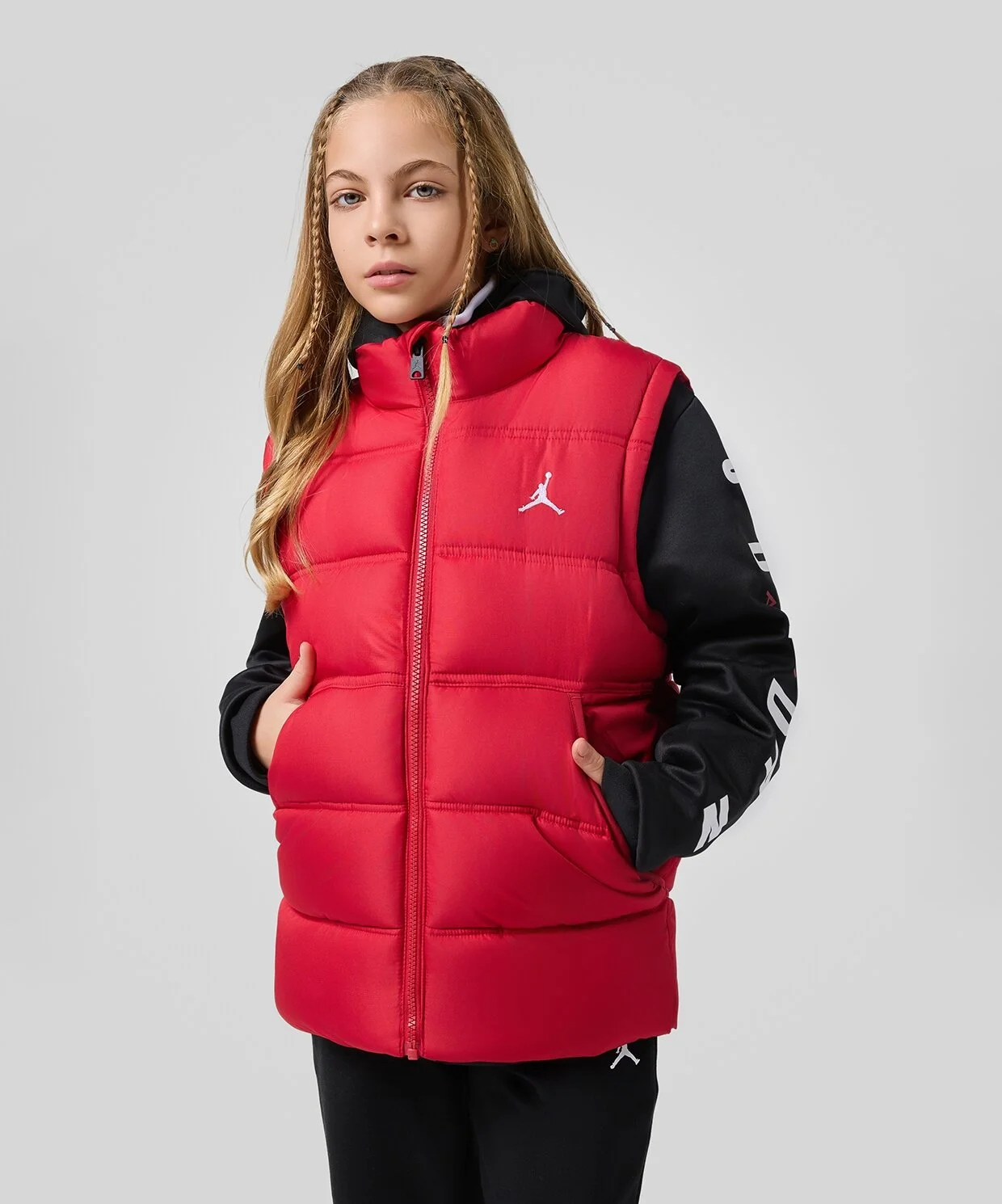 JORDAN JDB 2 FER JKT TEEN'S HOODED SLEEVED VEST (95D191-H24)